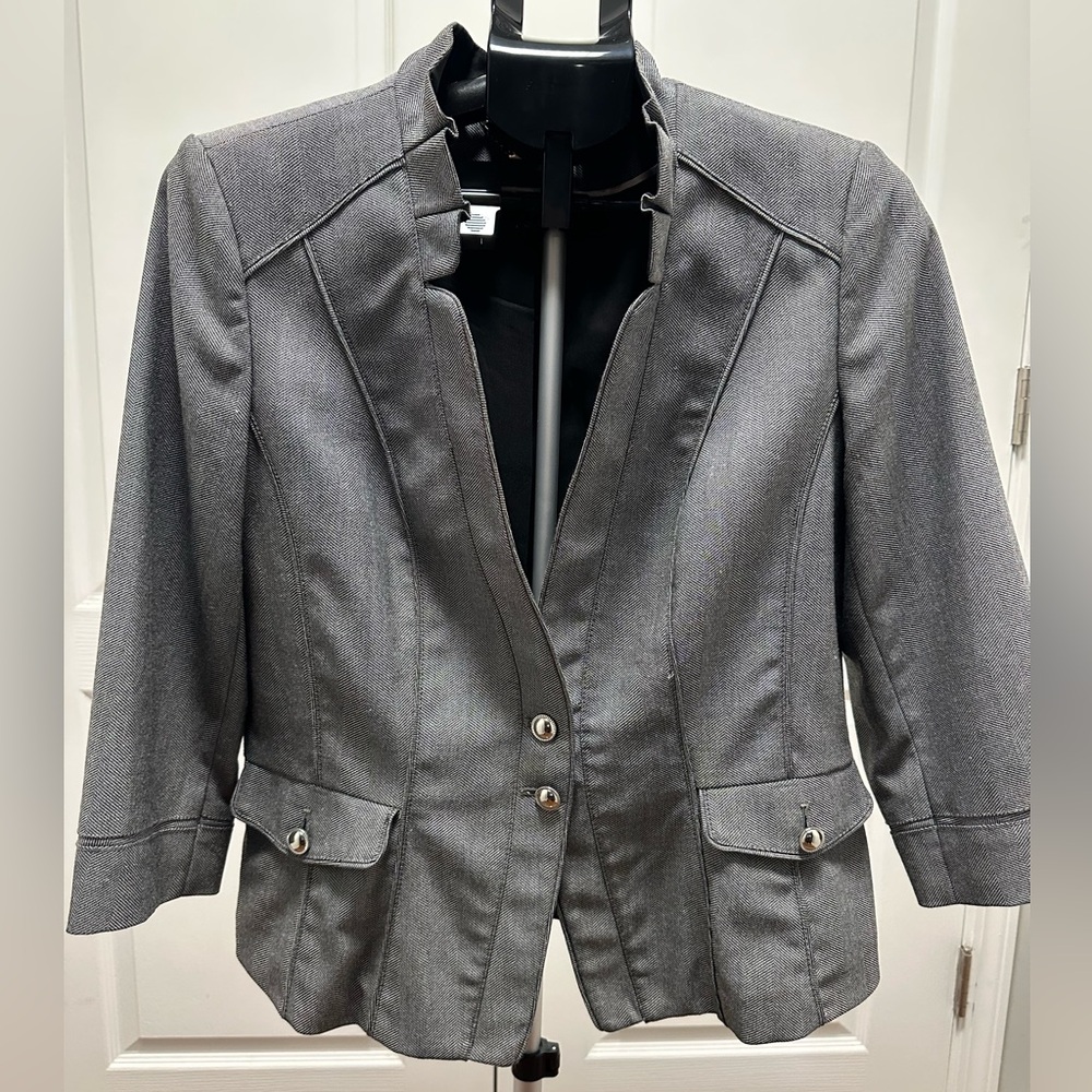 WHBM Women's Gray Herringbone Print Blazer